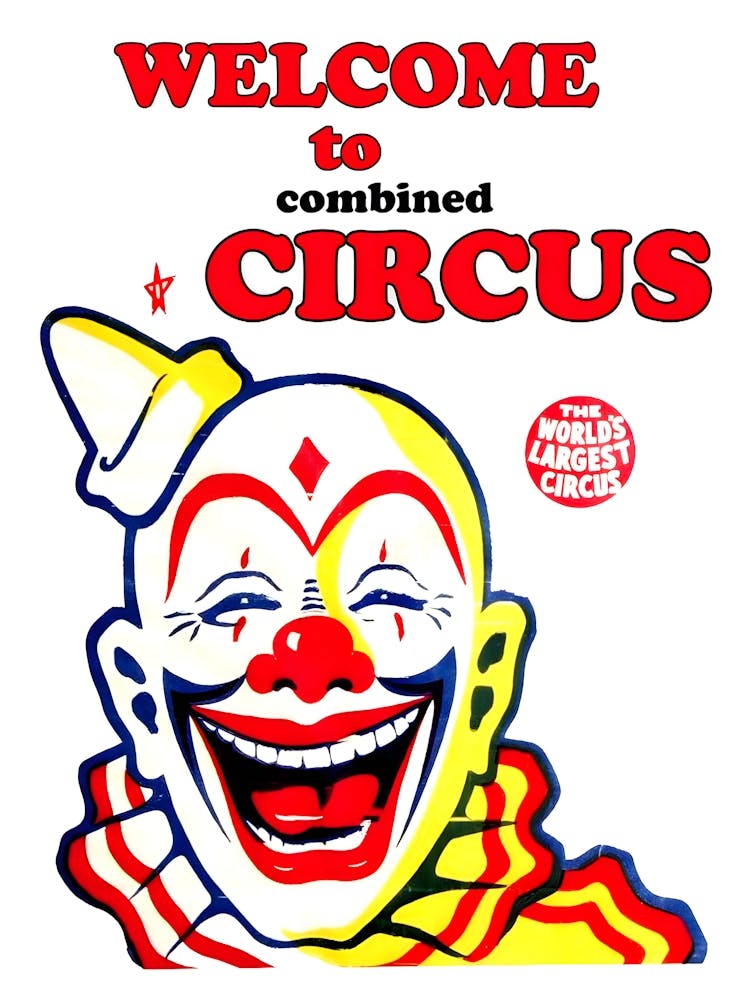 Smiling Clown Face, Circus, Vintage Poster