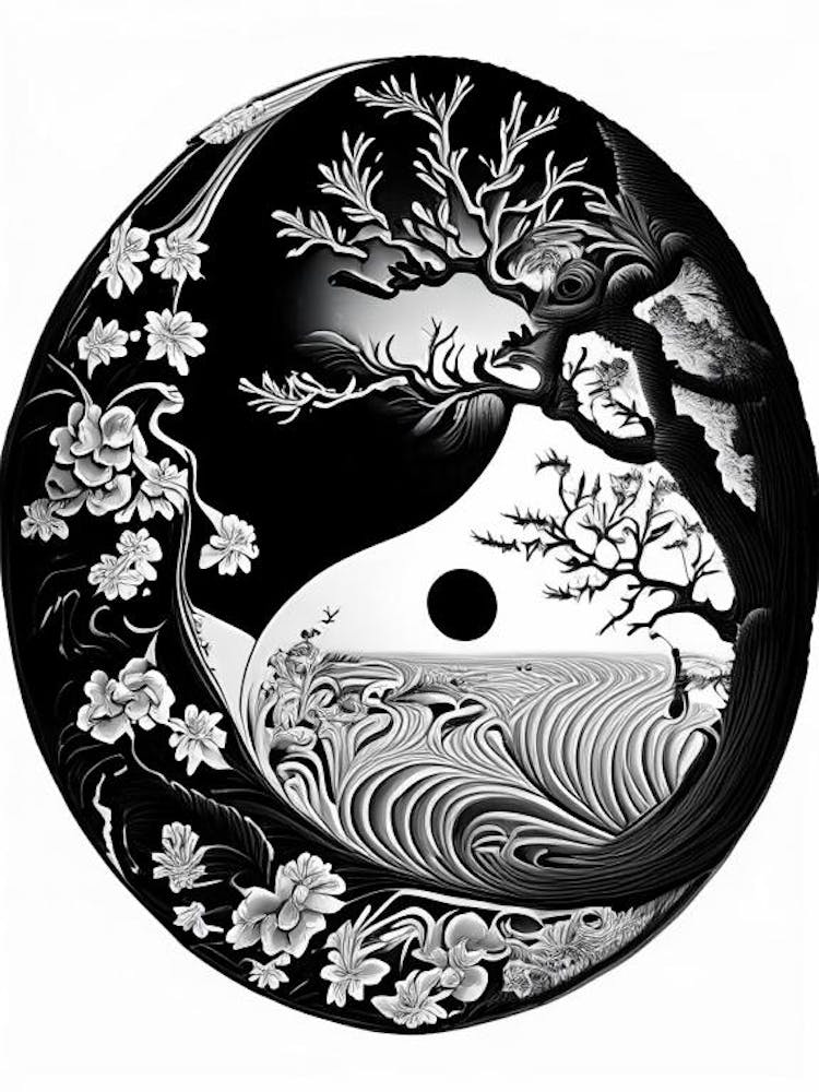 Black And White Yin and Yang Linocut
