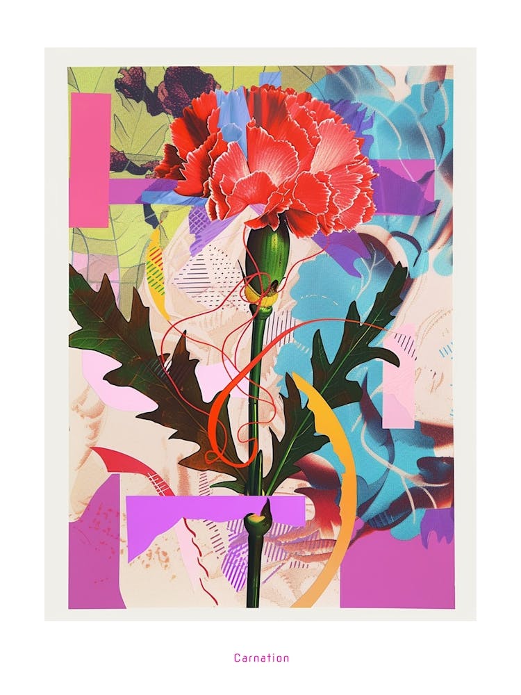 Carnation5 Neon Flower Collage Poster