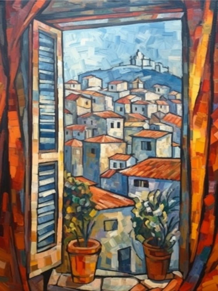 Window View Of Athens Greece In The Style Of Cubism 1