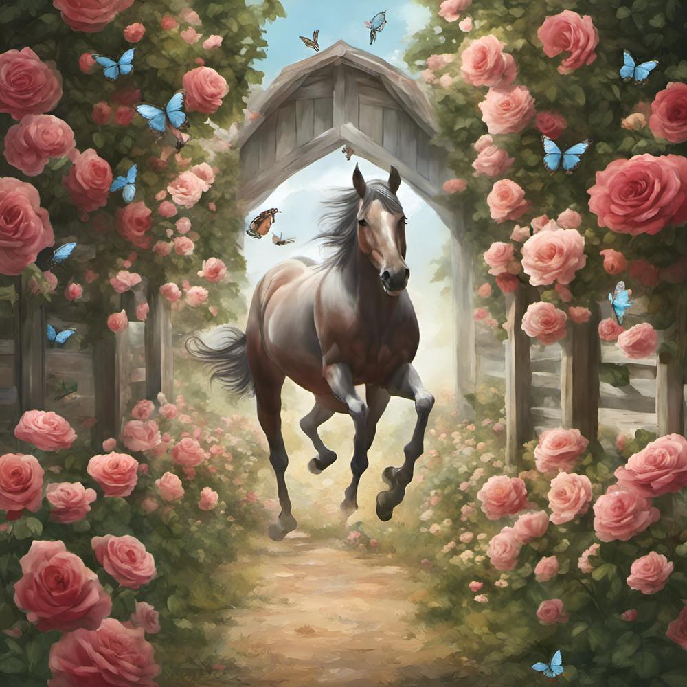 Horse In The Rose Garden