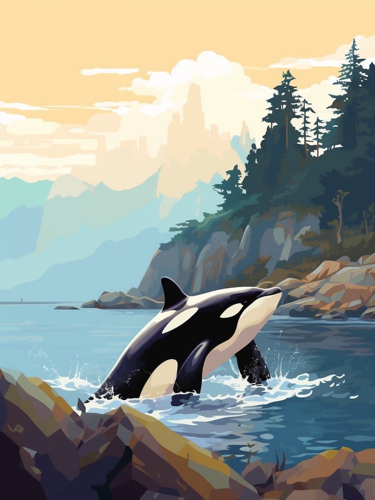 Orca Whale Retro Geometric & Trees