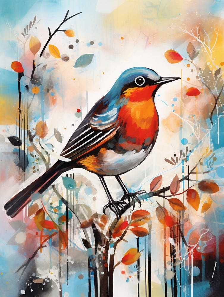 Vogelgemälde-Collage Rotkehlchen 2