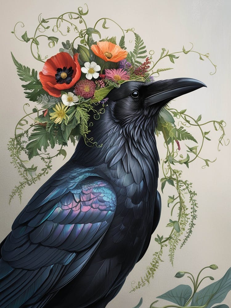 Crow With Flowers 1