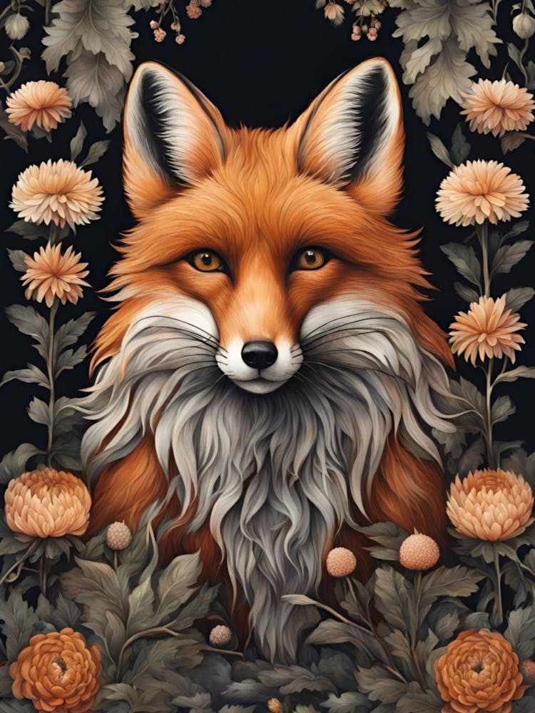 Fox And Chrysanthemums