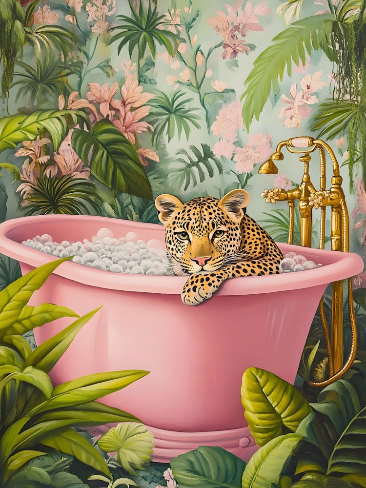 Leopard In Pink Bath Tub
