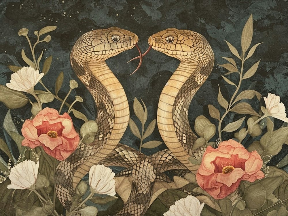 Floral Animal Illustration Cobra 3