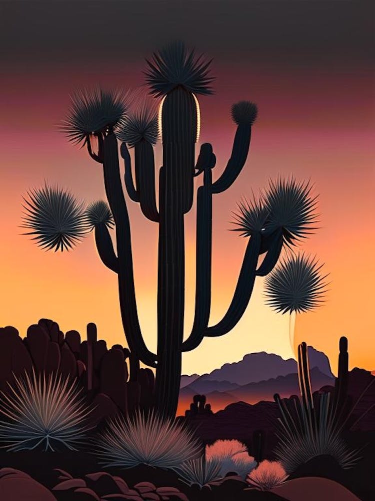 Joshua Trees At Dawn In Desert Retro Illustration (4)