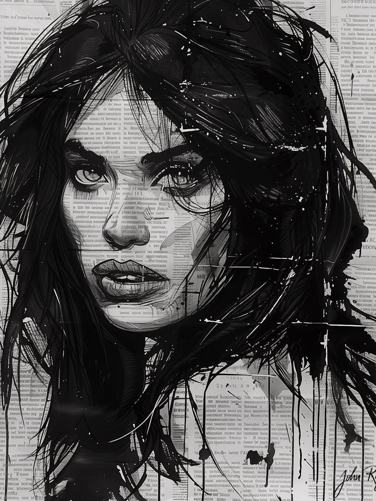 Maïwen CloseUp - Ink Girl on Newspaper