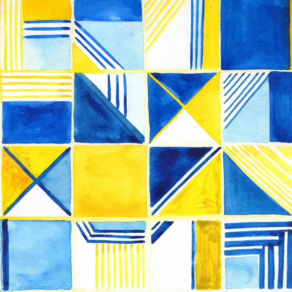 Abstract Watercolor Painting (Blue and Yellow)