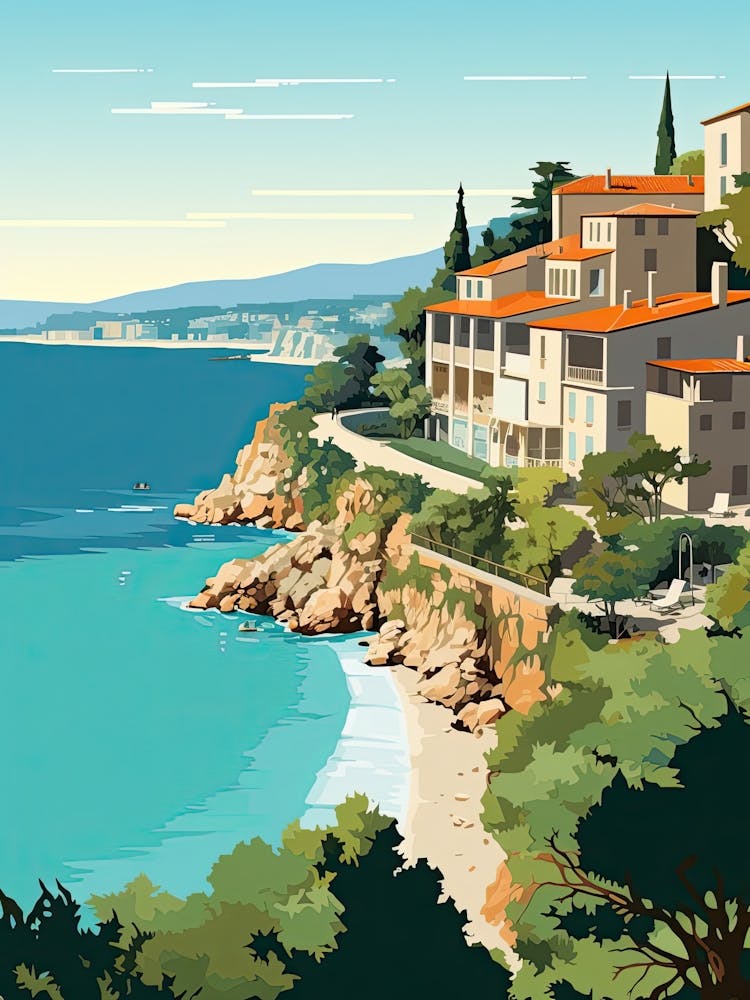 French Riviera, France, Flat Illustration 1