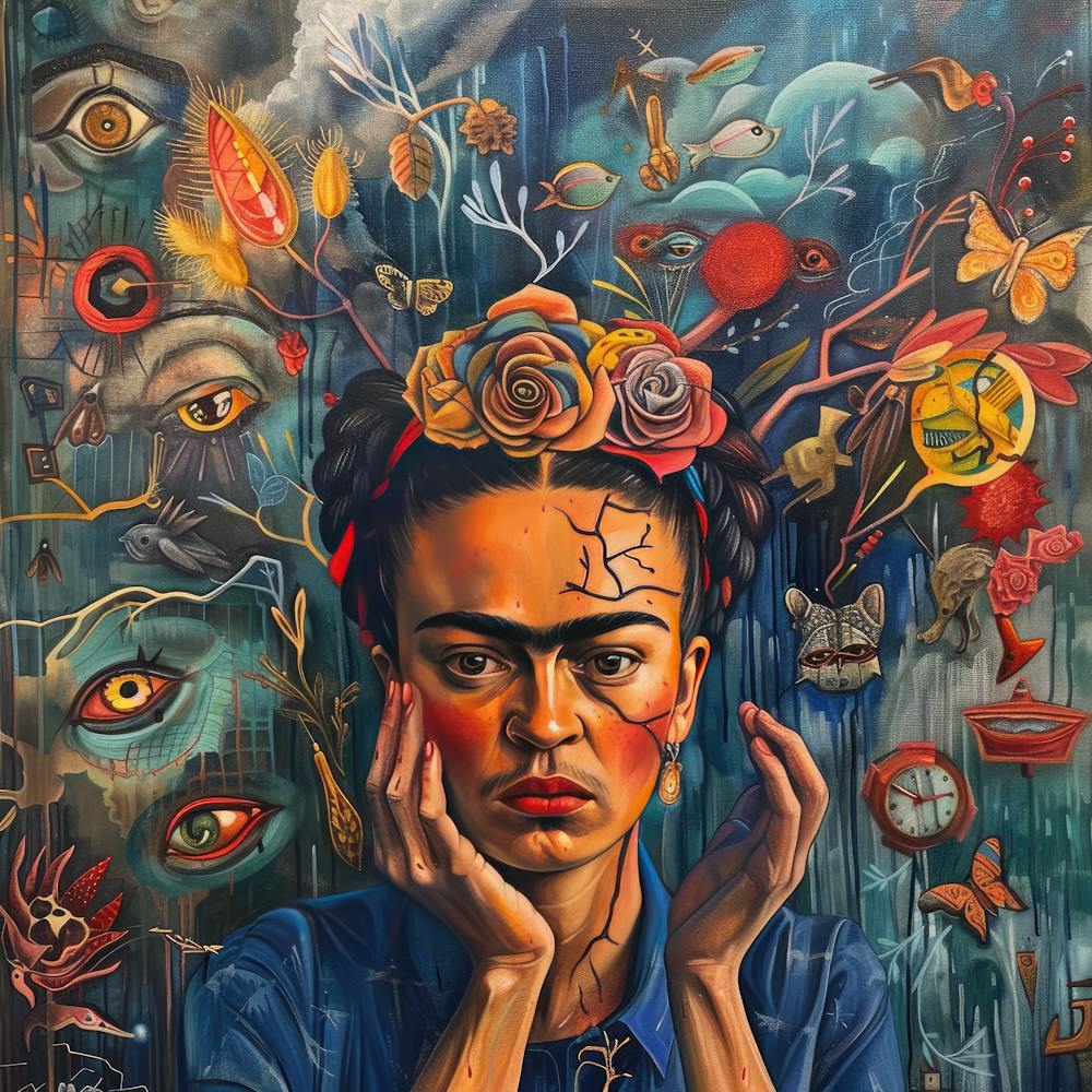 Battling Mental Health. Frida Kahlo Style Self Portrait. 3