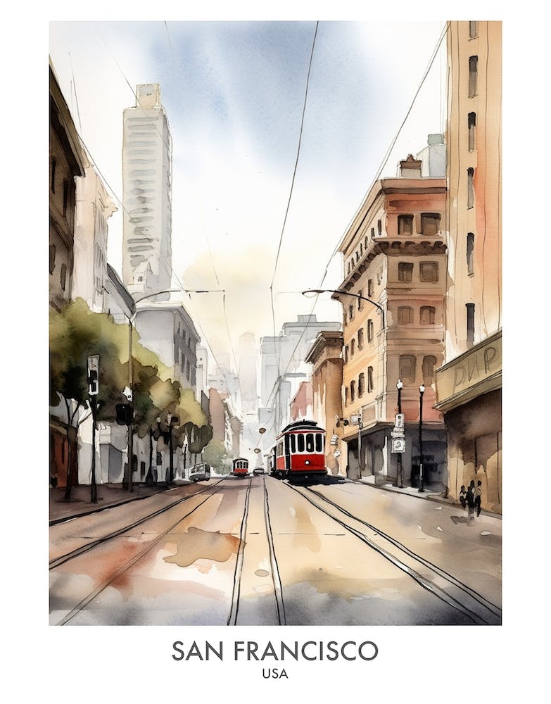 San Francisco Usa Watercolour Travel Poster 3