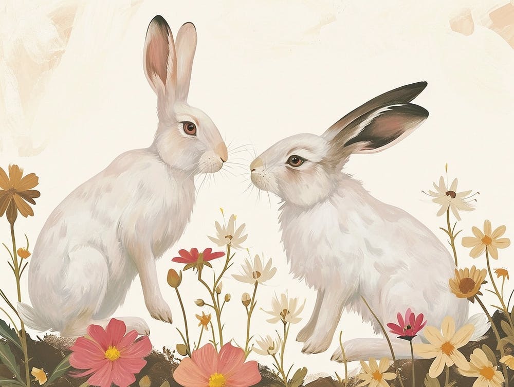 Floral Animal Illustration Arctic Hare 4