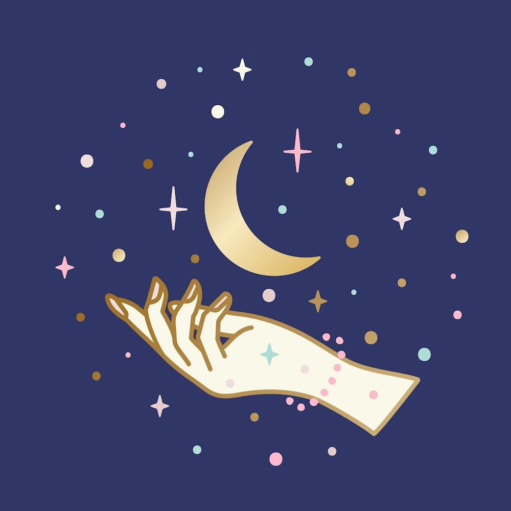 Hand Among Stars With Moon