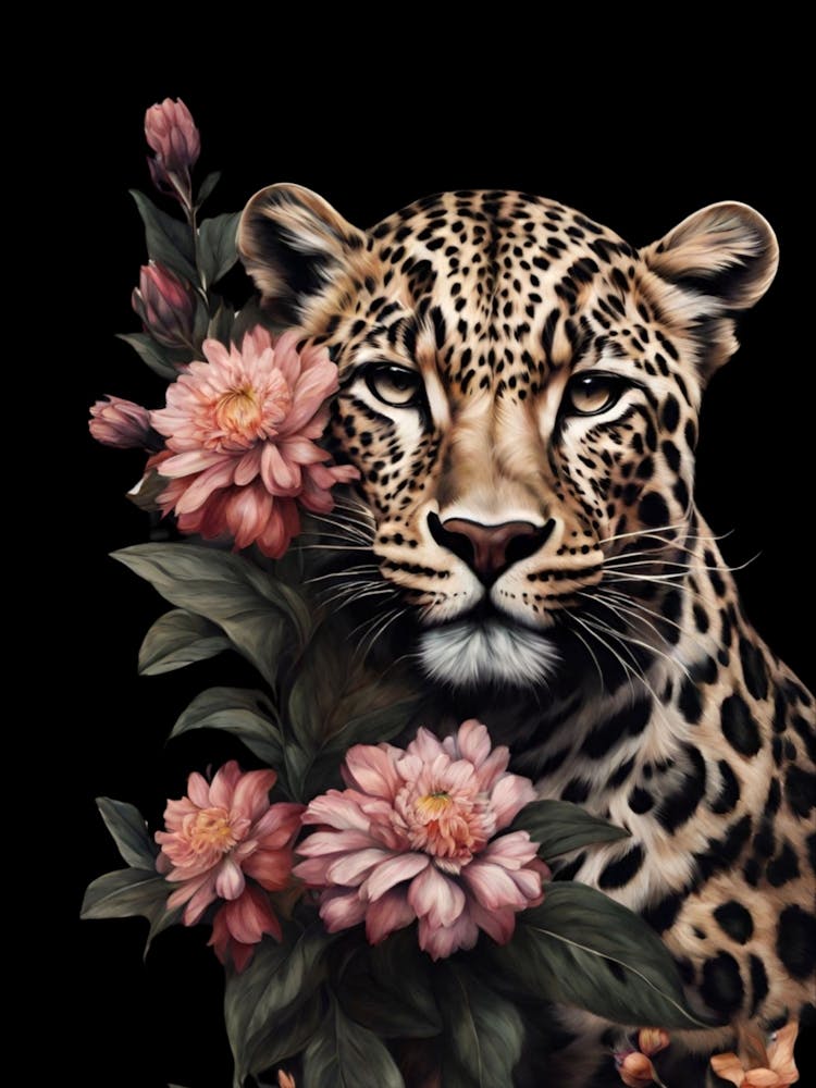 Leopard With Flowers 1