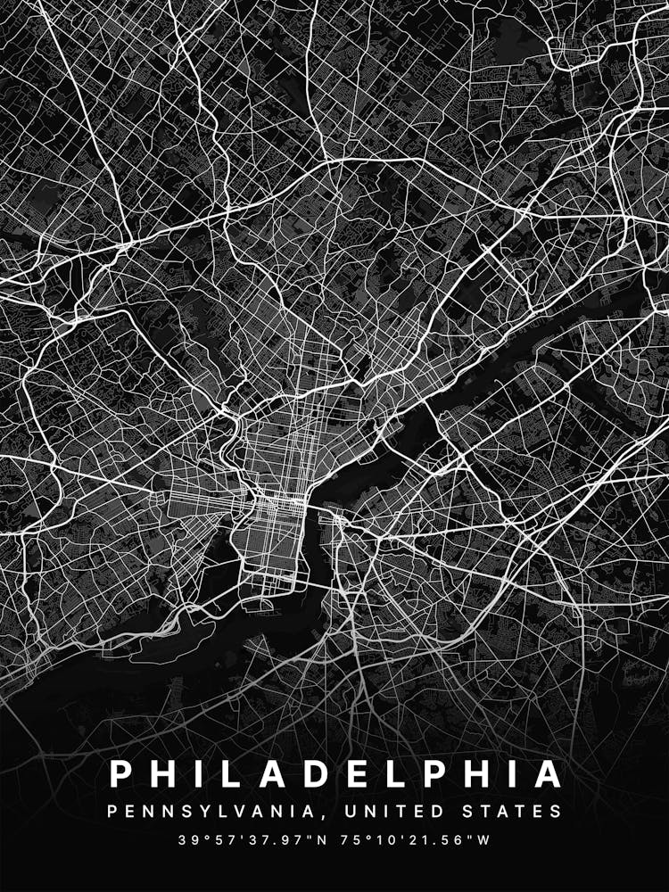 Philadelphia Pennsylvania Usa Black Map
