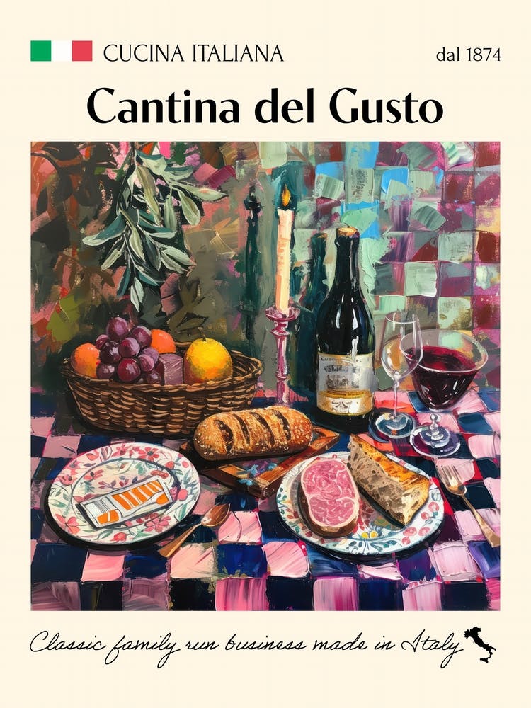 Cantina Del Gusto Trattoria Italian Poster Food Kitchen