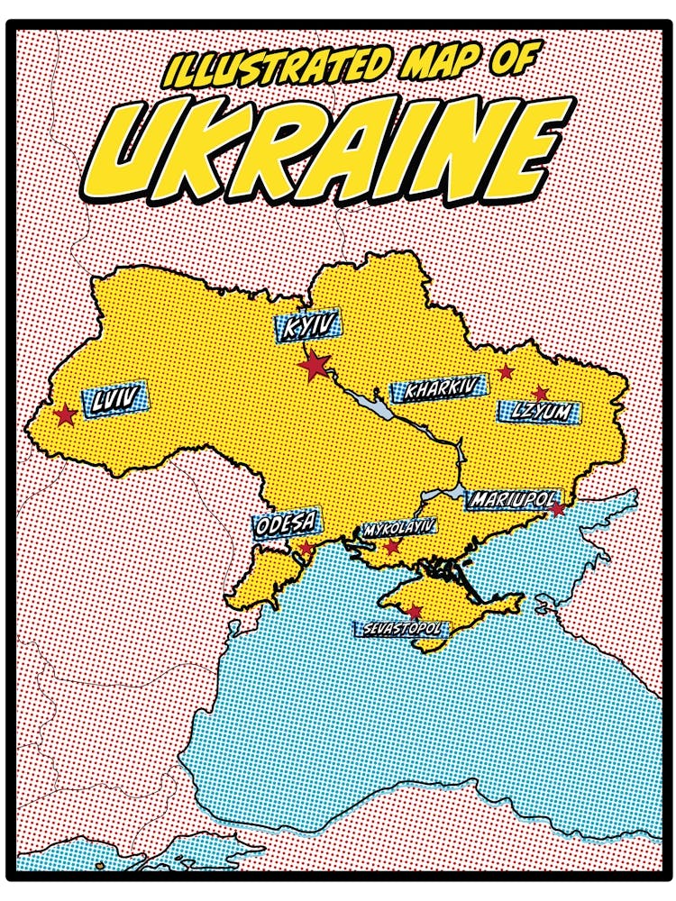 Pop Art Illustrated Map Of Ukraine