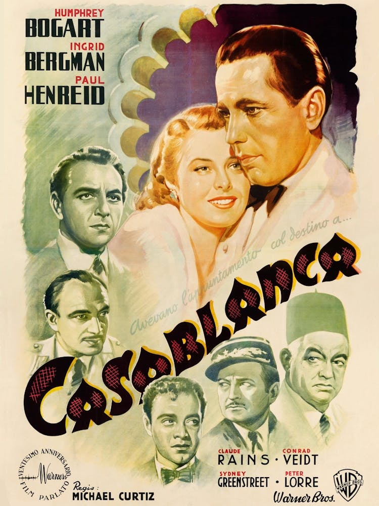 Casablanca, Humphrey Bogart, Ingrid Bergman, 1946, Vintage Movie Poster