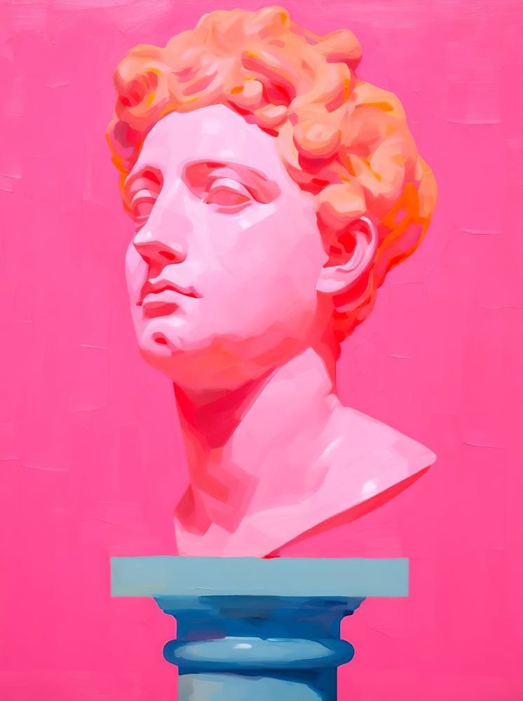 Contemporary Abstract Statue Painting, Abstract Pink Bust Art, Greek Bust Print, Trendy Modern Art, Lounge Wall Decor, Minimal Wall Decor
