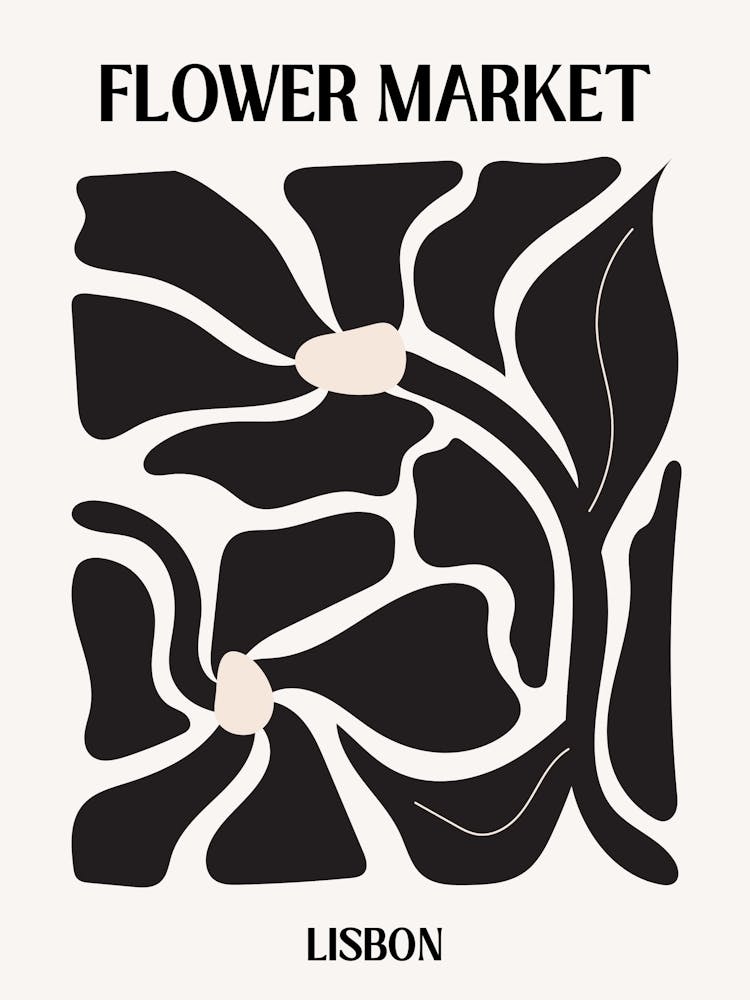 B&W Flower Market Poster Lisbon