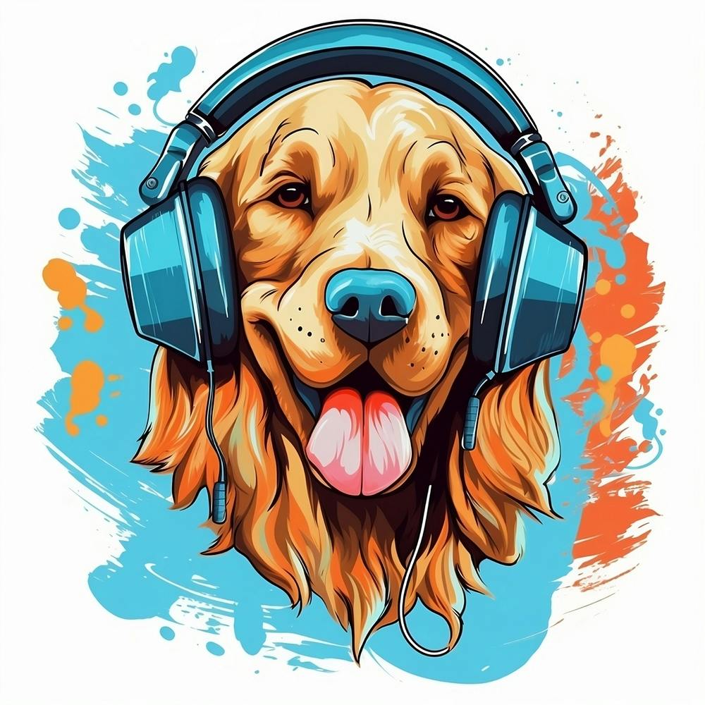 Golden Retriever with Headphones