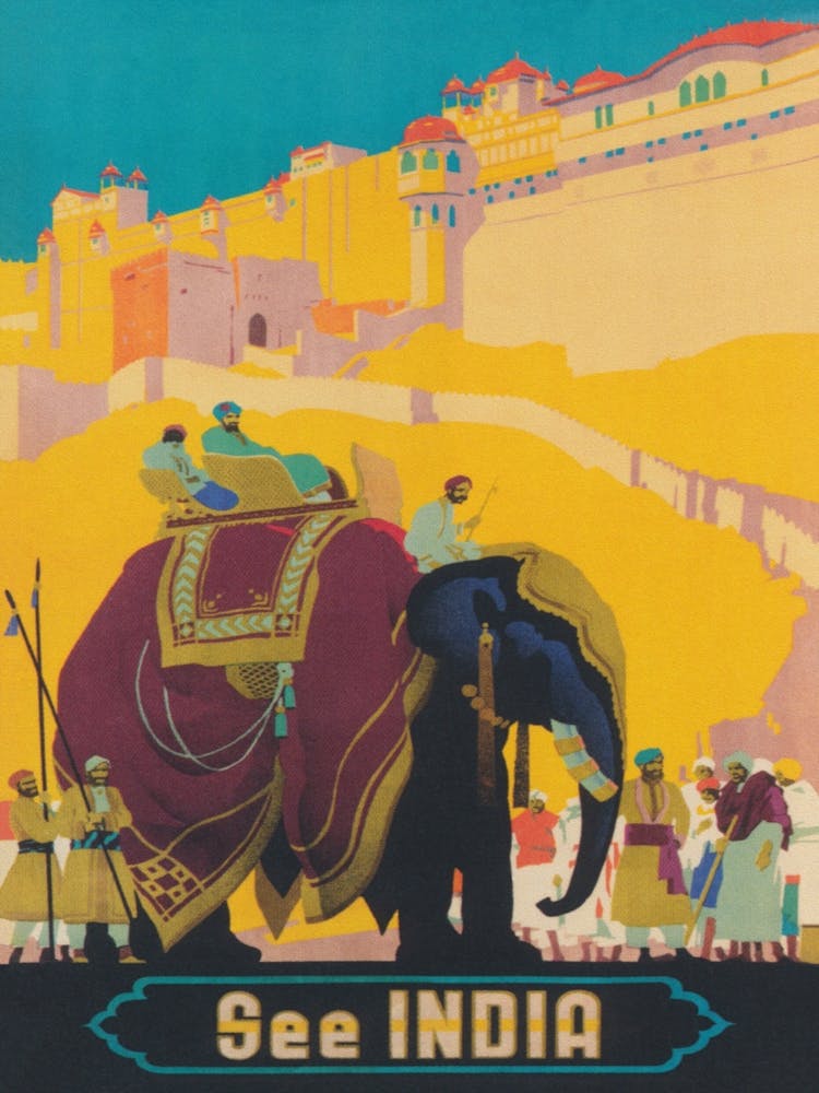 Affiche de Voyage Vintage Inde, Art d'Éléphant