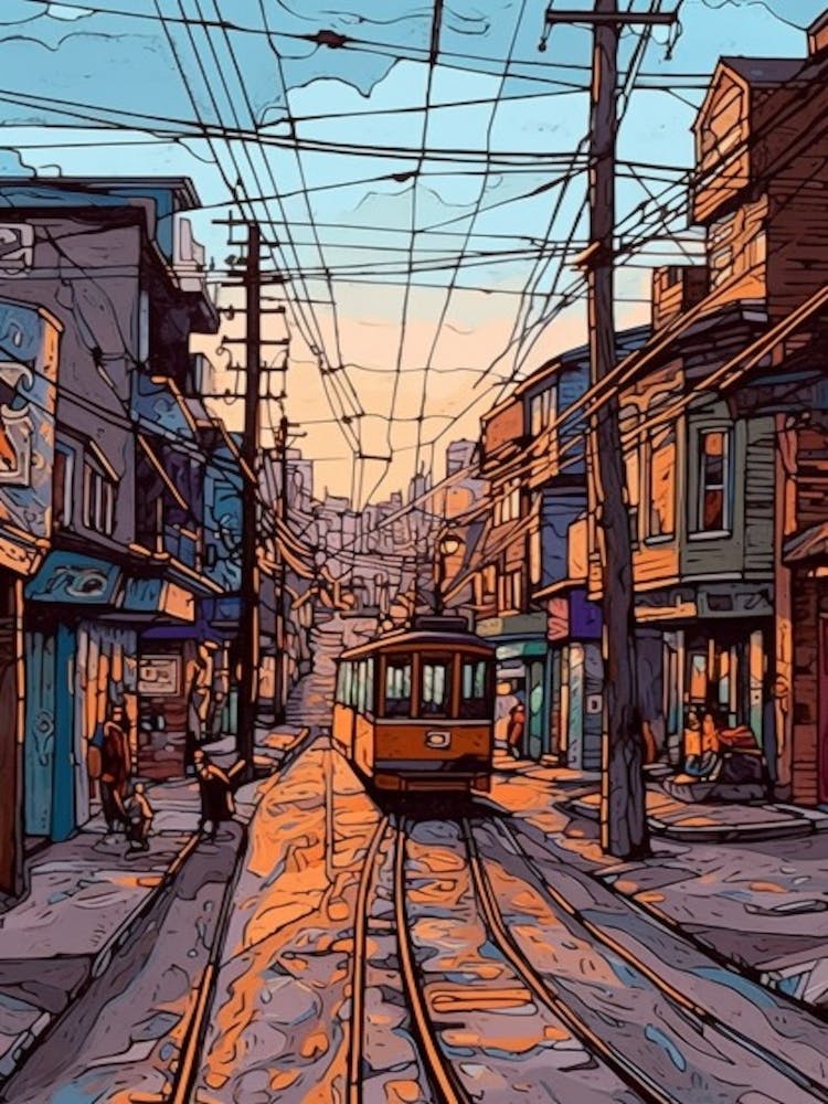 Painting Of Toronto Canada In The Style Of Line Art 2