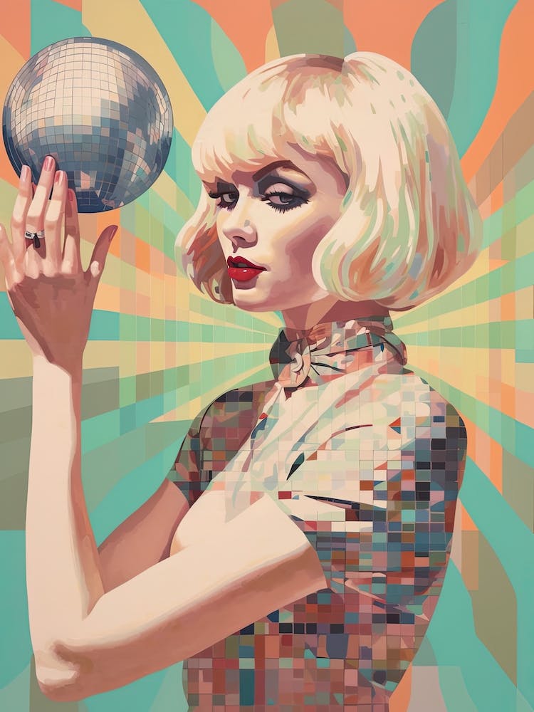 Retro Blond Woman Holding A Disco Ball