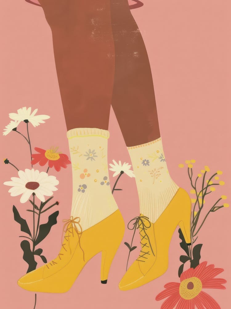 Woman Yellow Shoes With Flowers 1