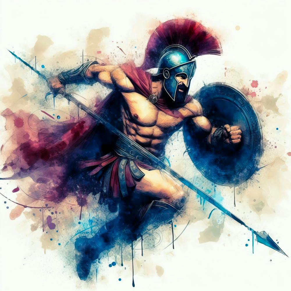 Spartan Greek Warrior In Watercolor 2