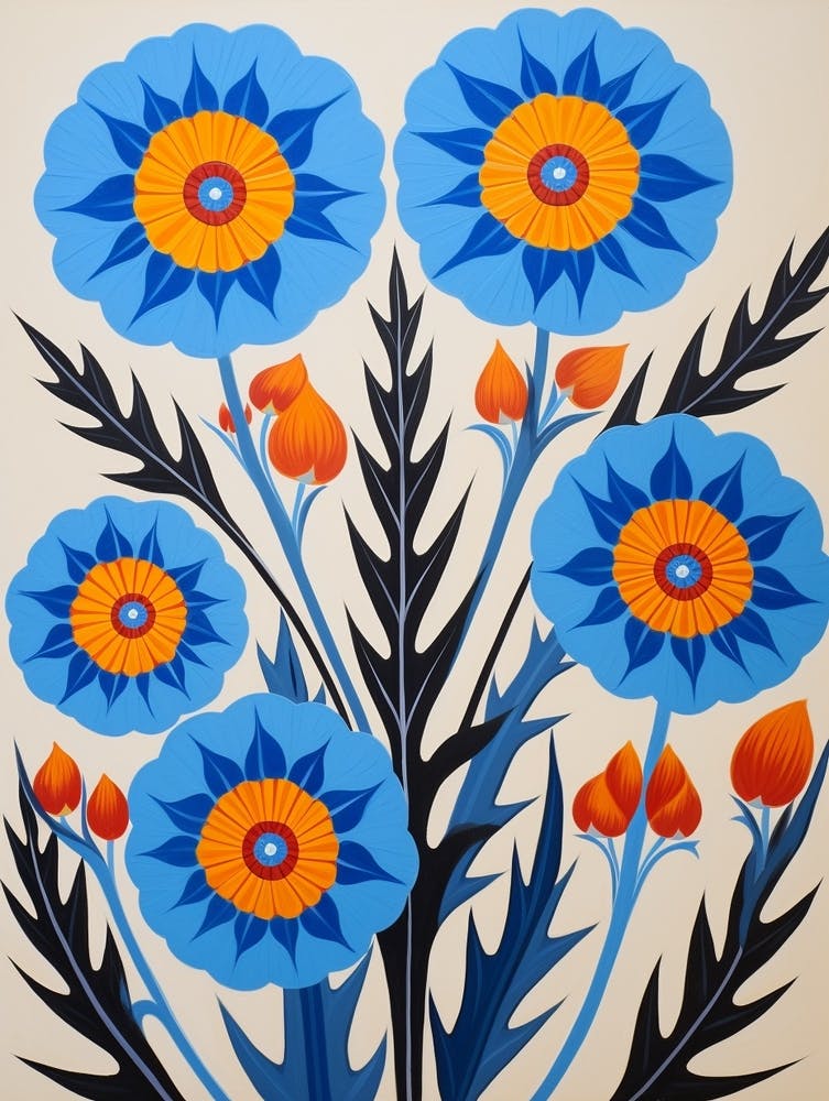 Flower Motif Painting Cornflower 3