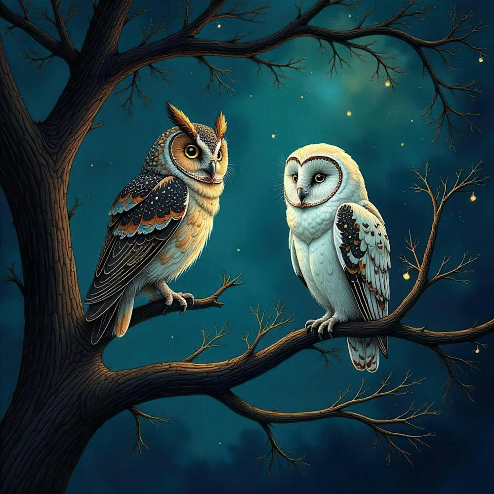 Two Owls In A Tree