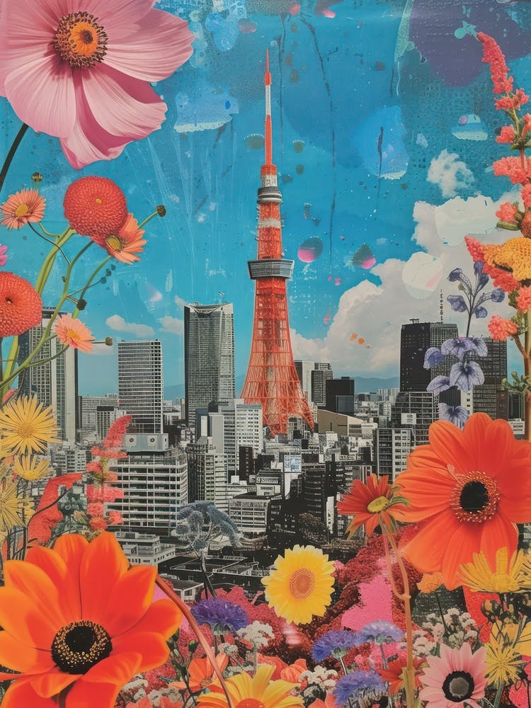Tokyo   Floral Retro Collage Style 4