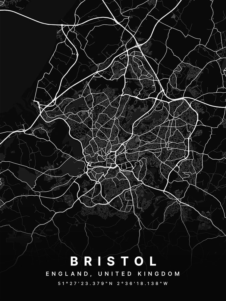 Bristol England Black Map