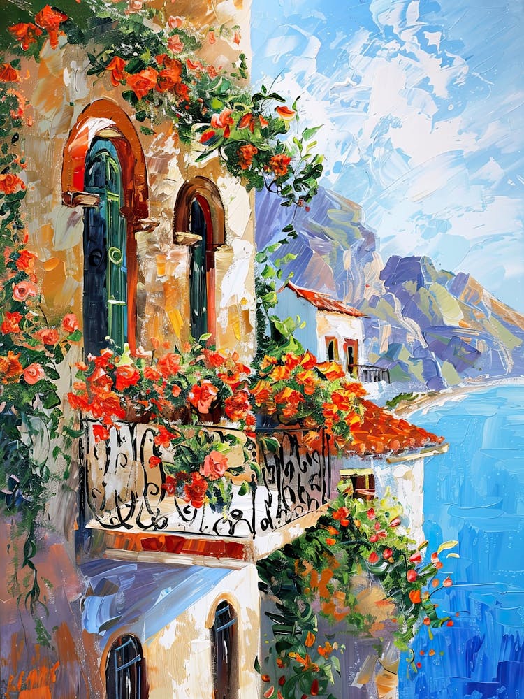 Balcony View Painting In Amalfi 3