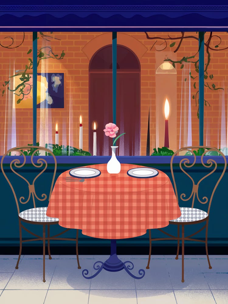 An Illustration Of A Romantic Parisian Restaurant