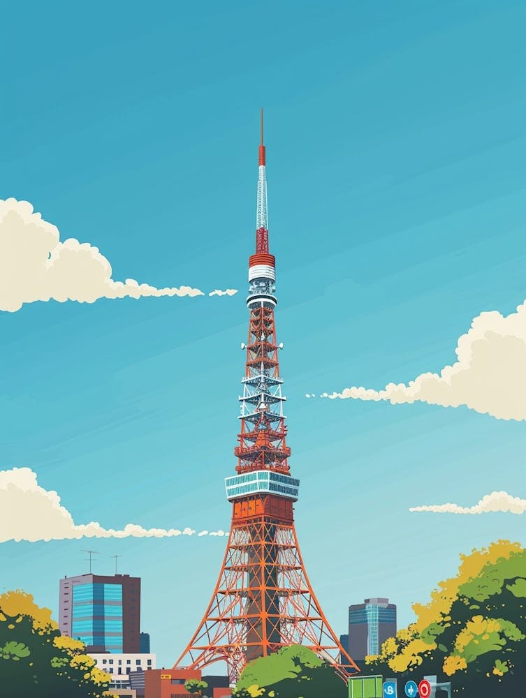 Tokyo Tower 2 Colourful Illustration