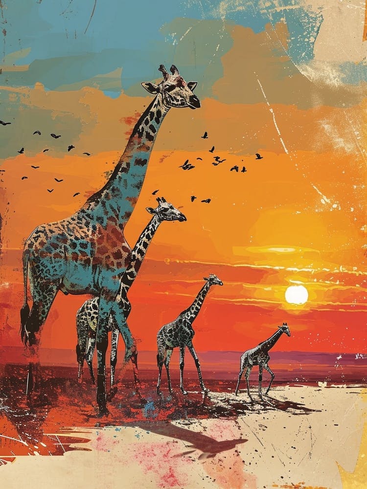 Group Of Giraffes In The Sunset 1