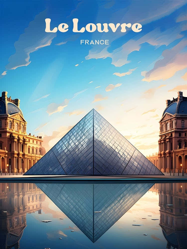 Louvre Museum France Vibrant Travel Illustration