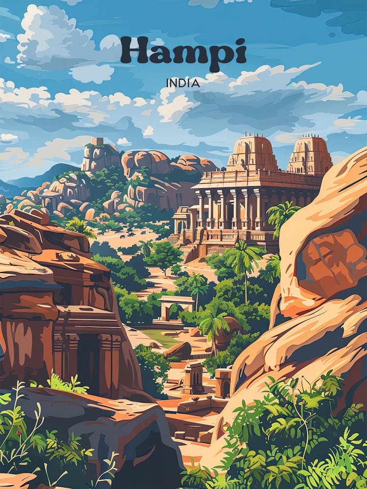 Hampi India Vijayanagara Digital Travel Art