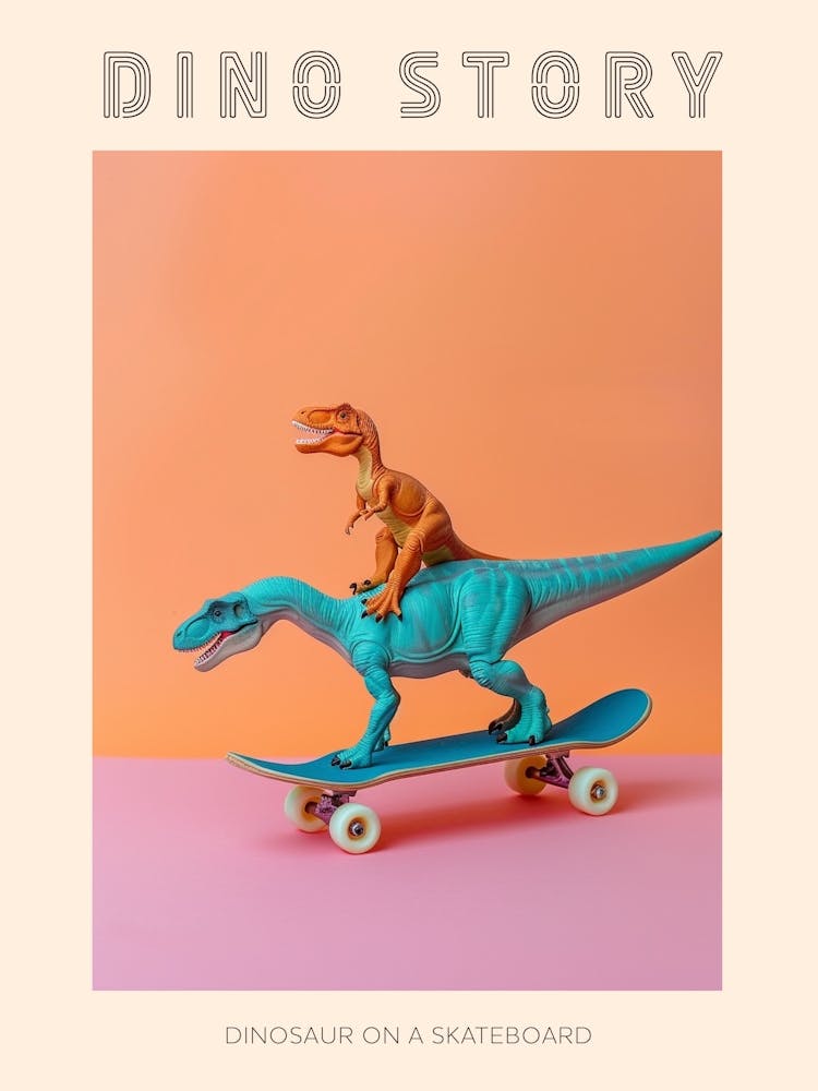Pastel Toy Dinosaur On A Skateboard 1 Poster