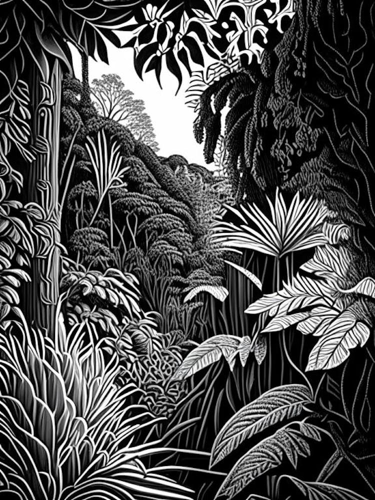 Dunedin Botanic Garden, 1, New Zealand Linocut Black And White Vintage