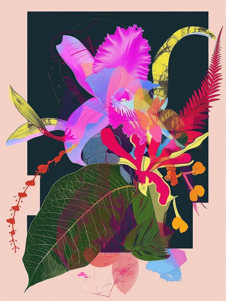 Monkey Orchid 2 Neon Flower Collage