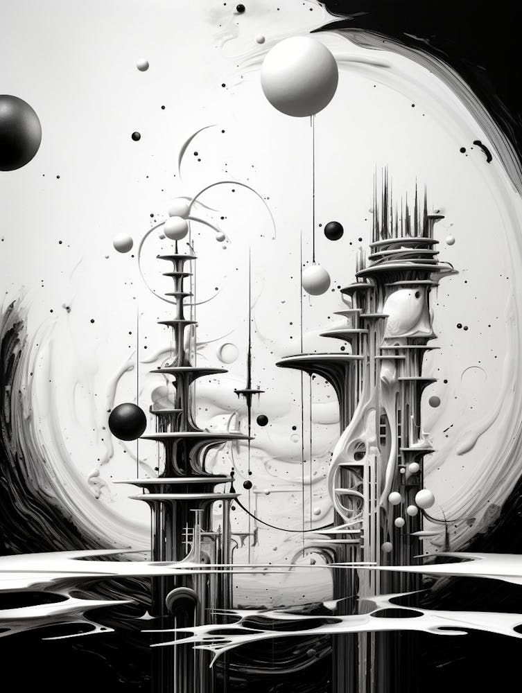 Parallel Universes Abstract Black And White 10