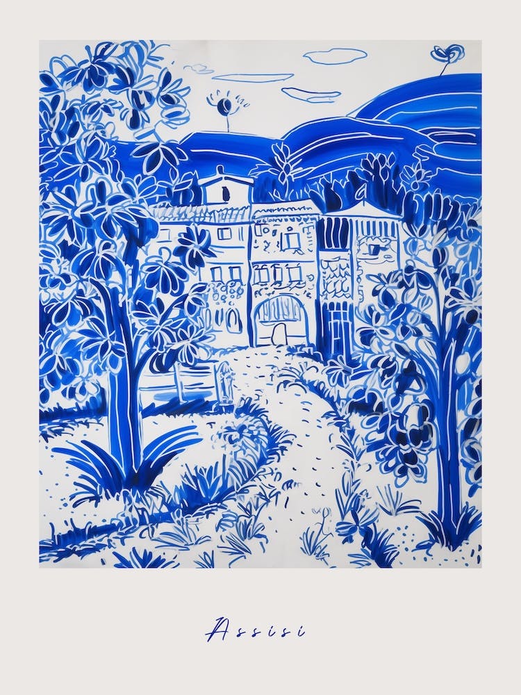 Assisi Italy Blue Drawing Poster