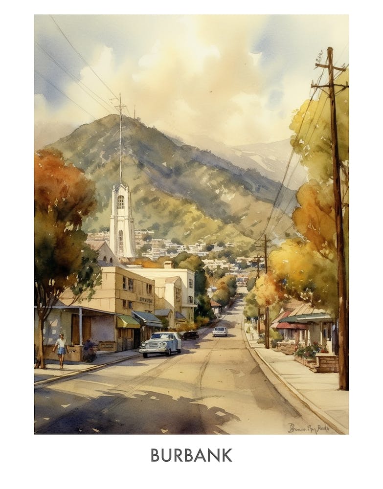 Burbank Watercolor 2 Travel Poster