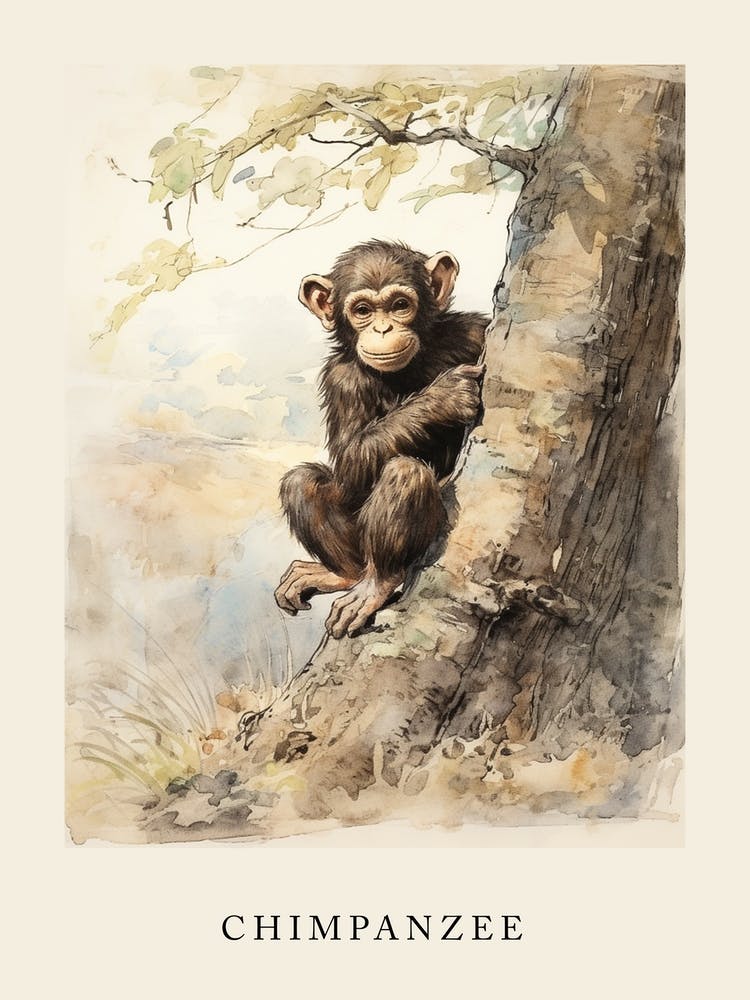 Beatrix Potter Inspired  Animal Watercolour Chimpanzee 3