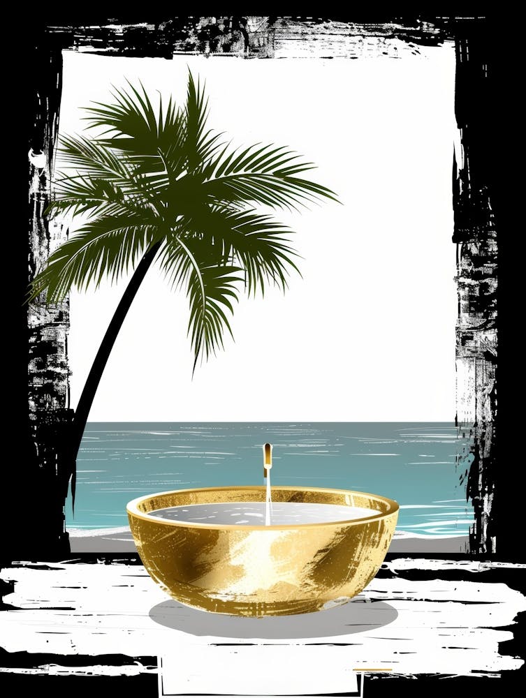 Gold Bowl On The Beach Vector